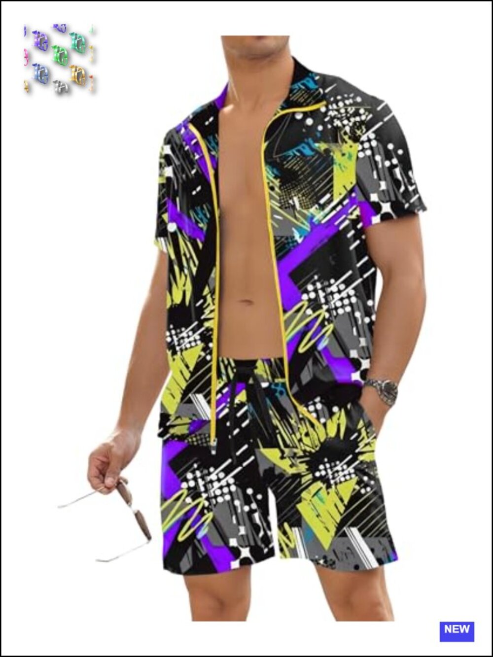 80s Retro Men's 2 Piece Short Sleeve Tracksuit Set with Zip-Up Top & Shorts